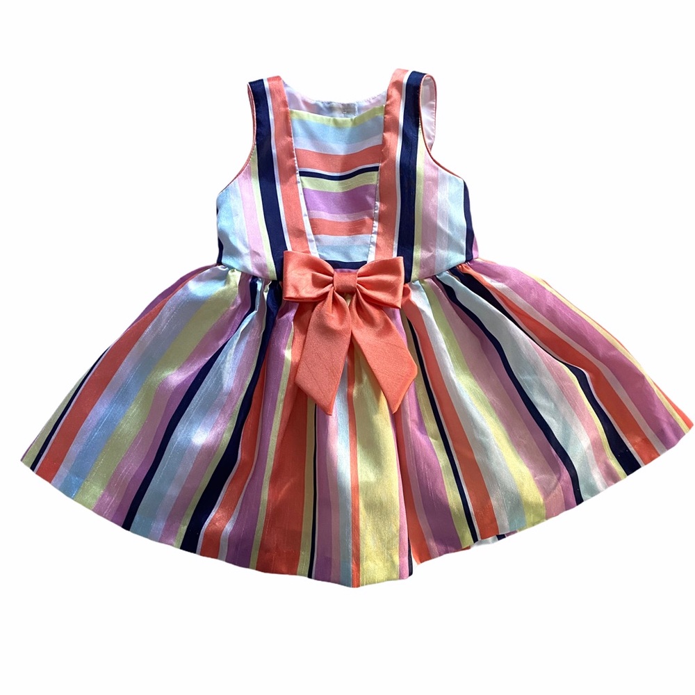 Pippa & Julie Multi Color Striped Bow Baby Dress Size 12 Months